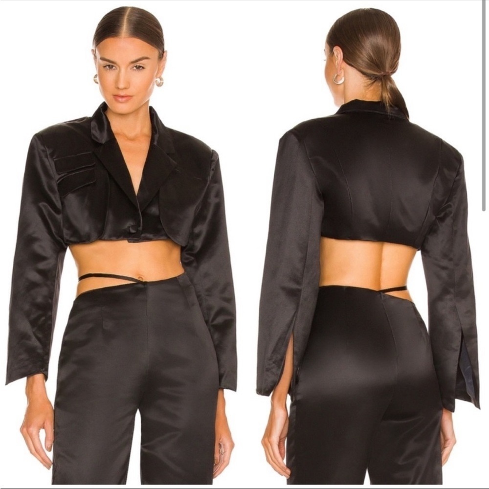 Atoir Satin Silk Cropped Single Button Micro Blazer Shrug Black Sz 6